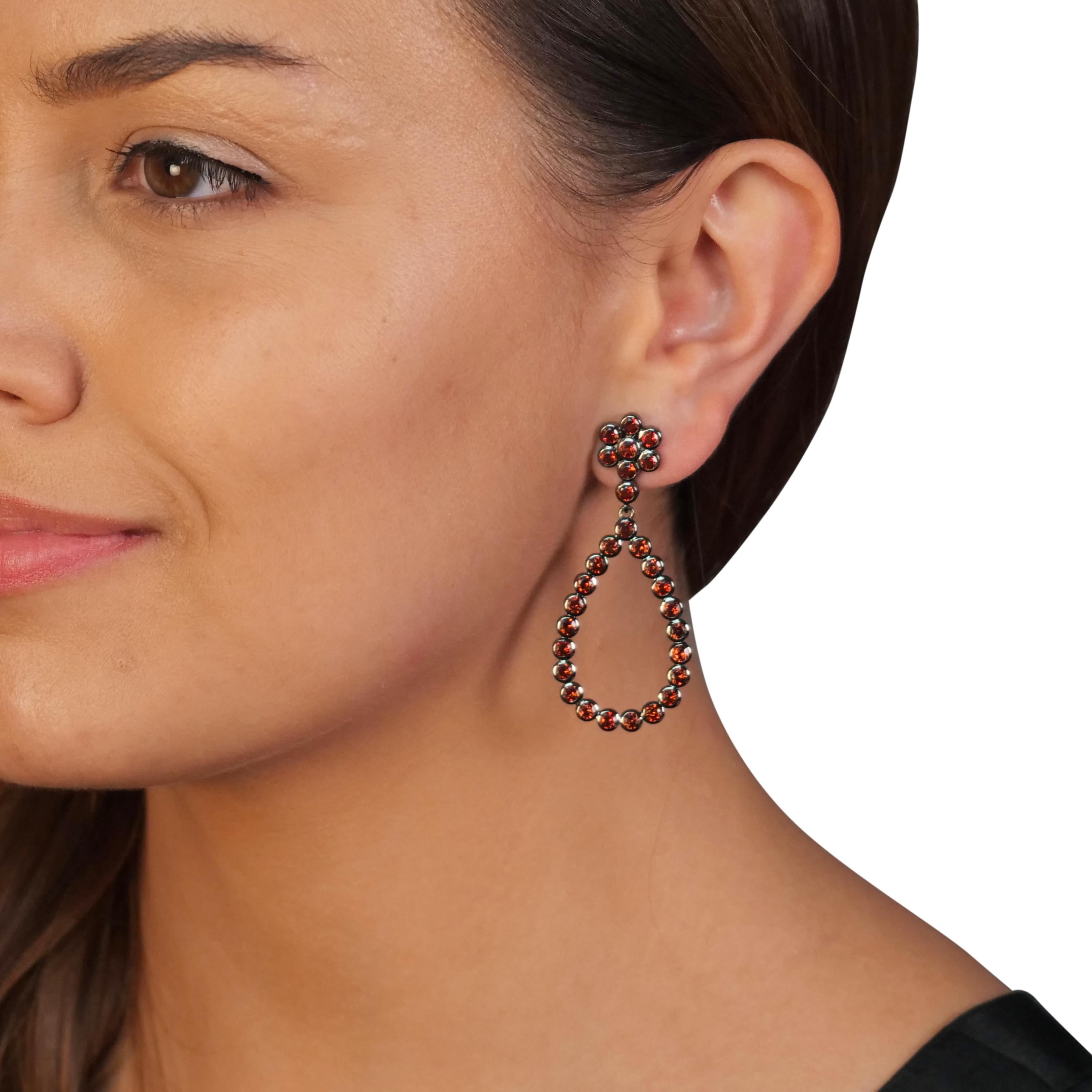 garnet silver drop earrings