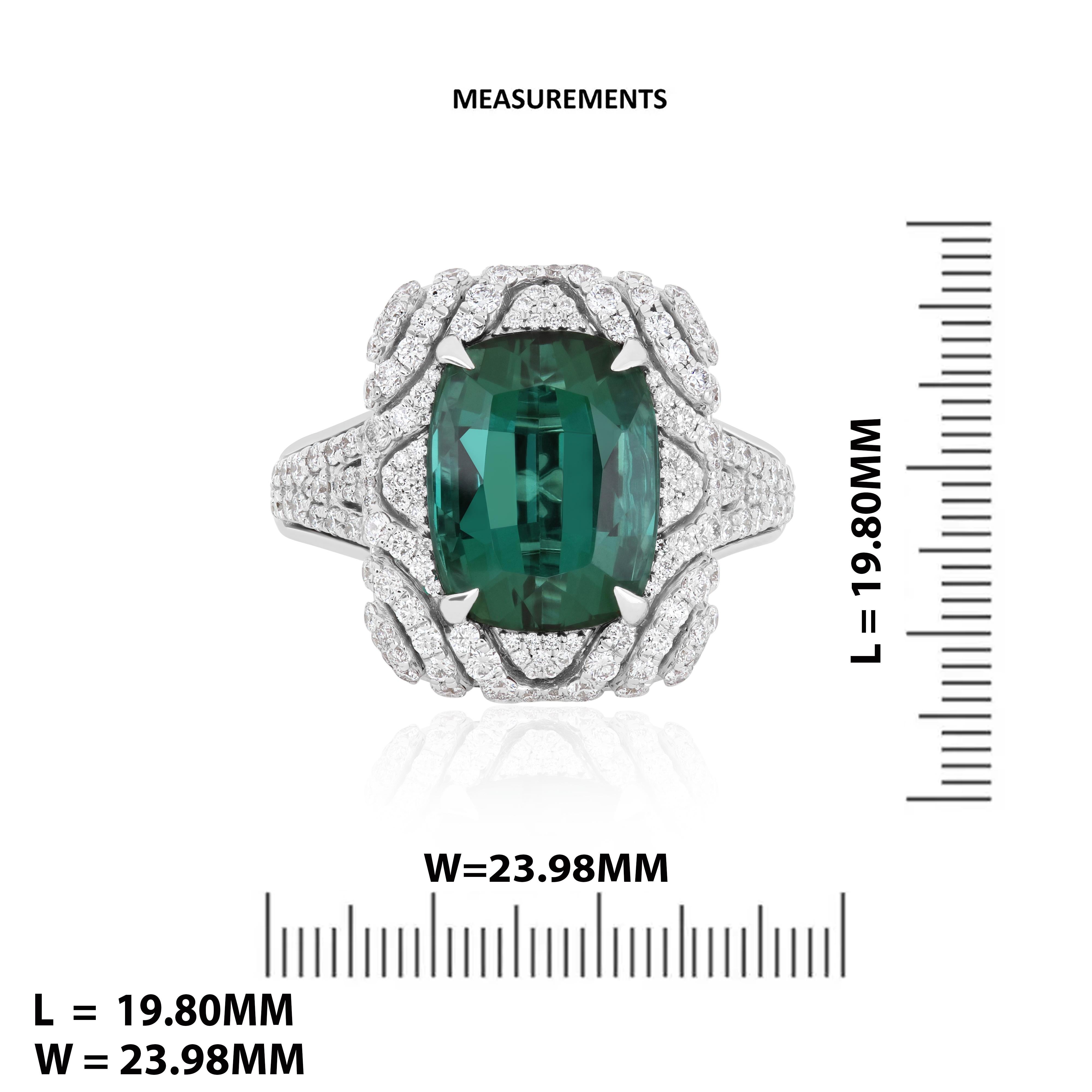 8.7 Carat Green Tourmaline and Diamond Studded Ring in 18K White Gold For Sale 2