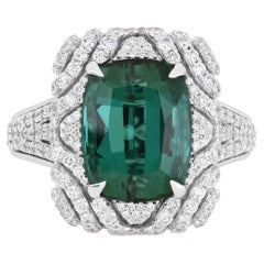 8.7 Carat Green Tourmaline and Diamond Studded Ring in 18K White Gold