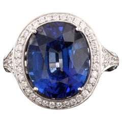 8.7 Carat Sapphire Diamond Cocktail Ring, Halo Vintage Diamond Engagement Ring