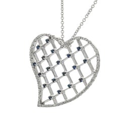 .87 Carat Sapphire Pave Diamond Gold Heart Pendant Necklace