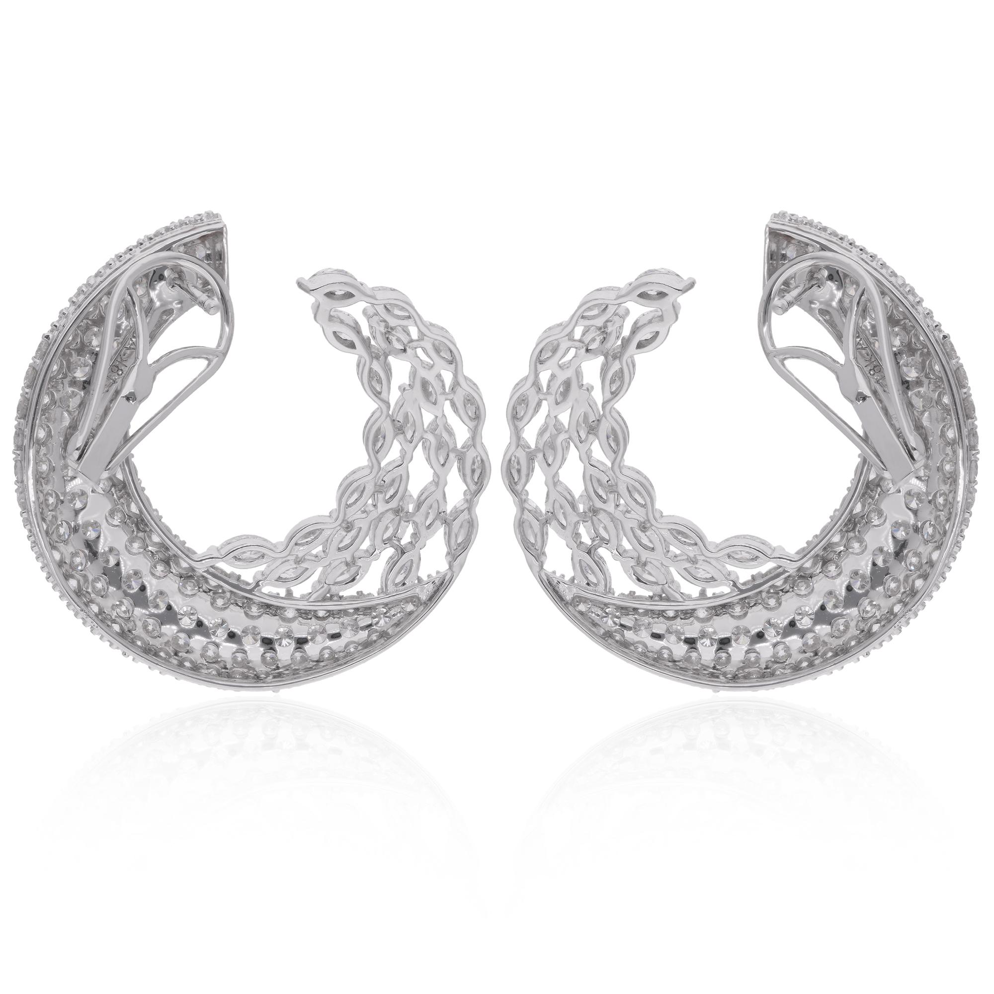 Marquise Cut 8.7 Carat SI Clarity HI Color Marquise Diamond Hoop Earrings 10 Karat White Gold For Sale