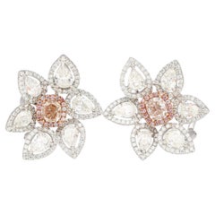 8.7 Carat Total Natural Pink Diamond & Diamond Flower Stud Earrings