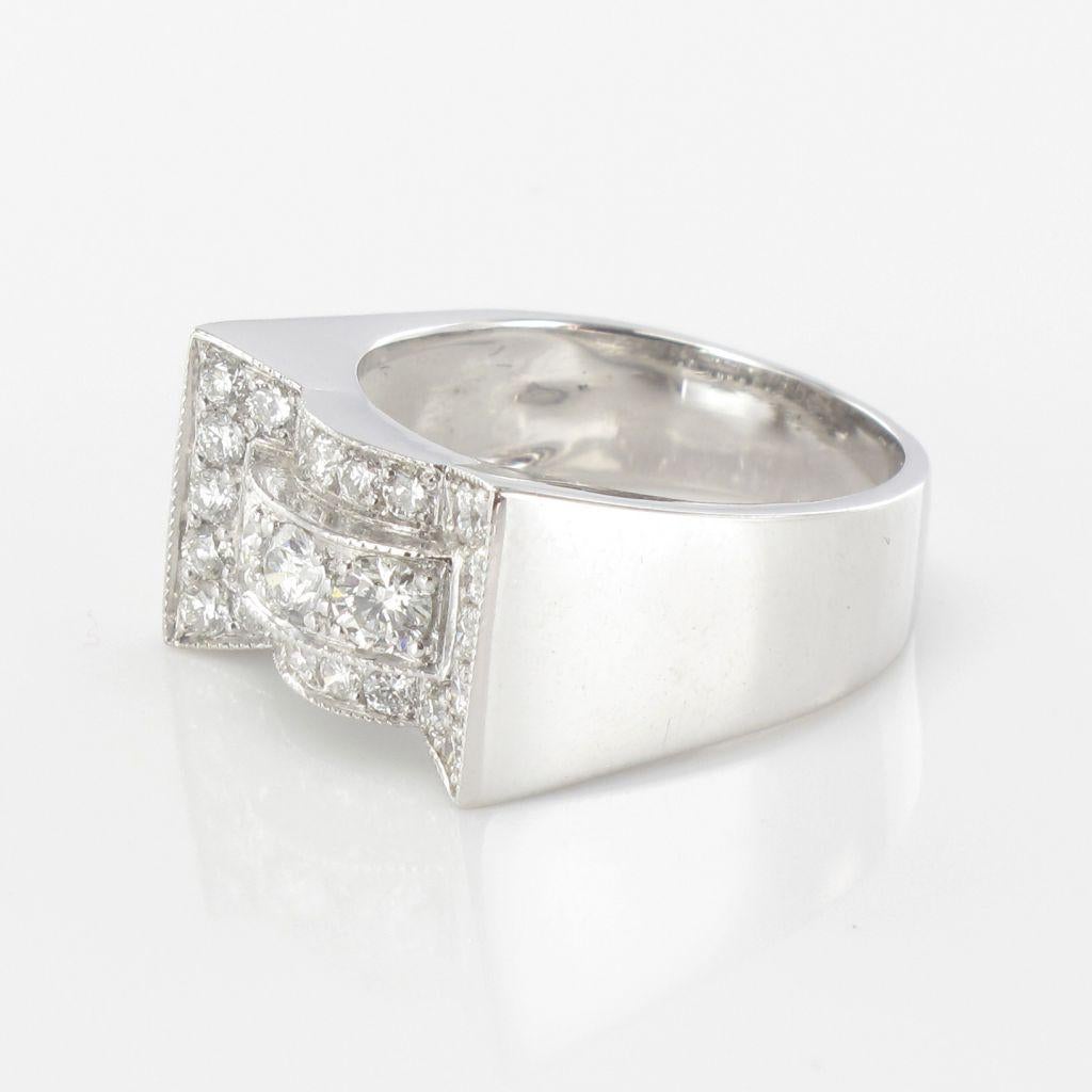 Art Deco Style 0.87 Carat Diamonds 18 Karat White Gold Ring For Sale 1
