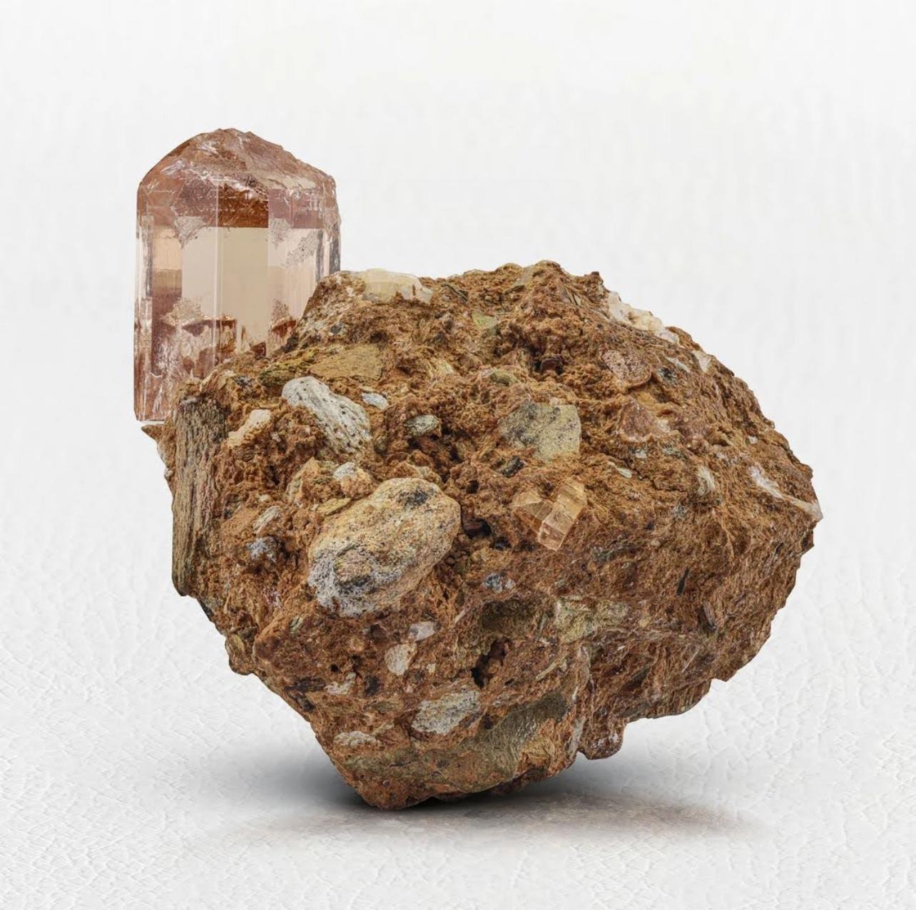 Pakistano 87 grammi di cristallo di topazio marrone champagne su calcite dal Pakistan in vendita