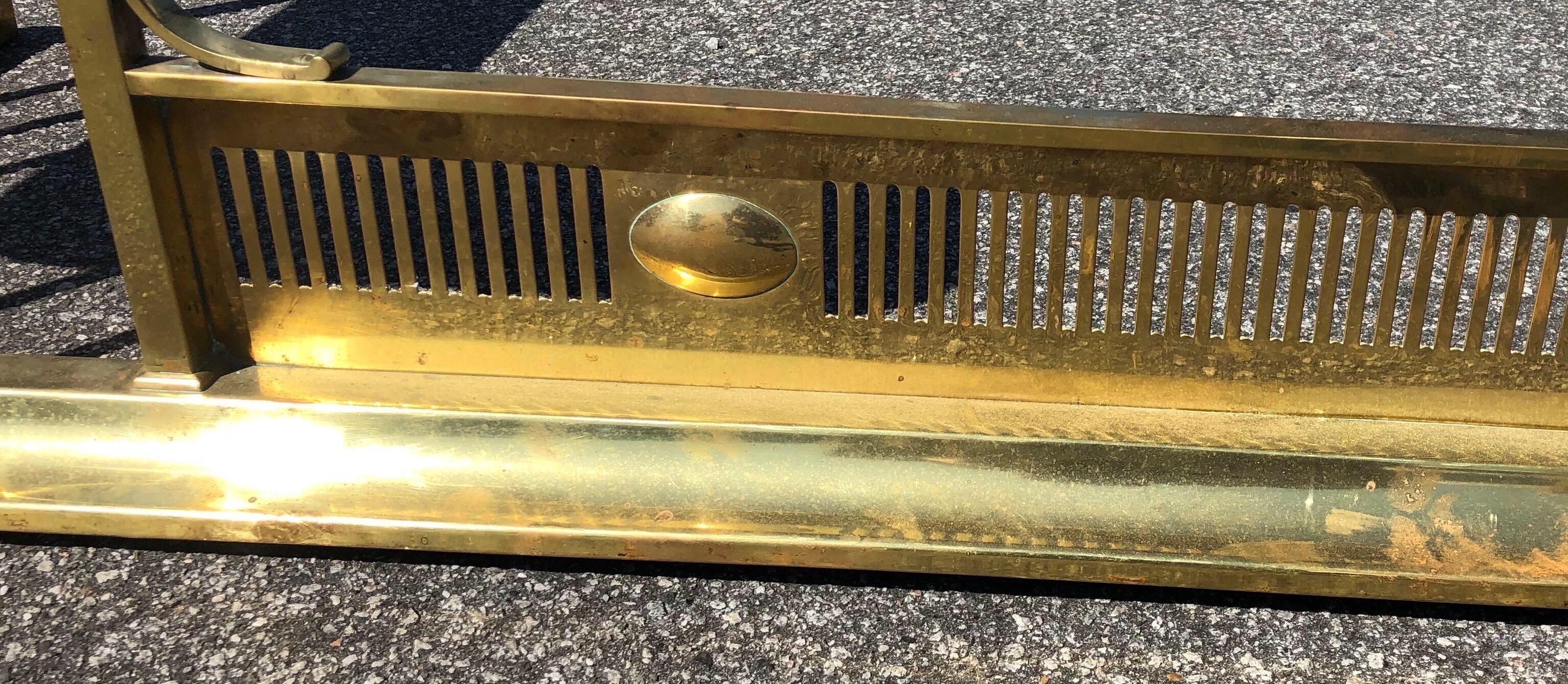 Wide Brass and Leather Club Fender In Good Condition In Charleston, SC