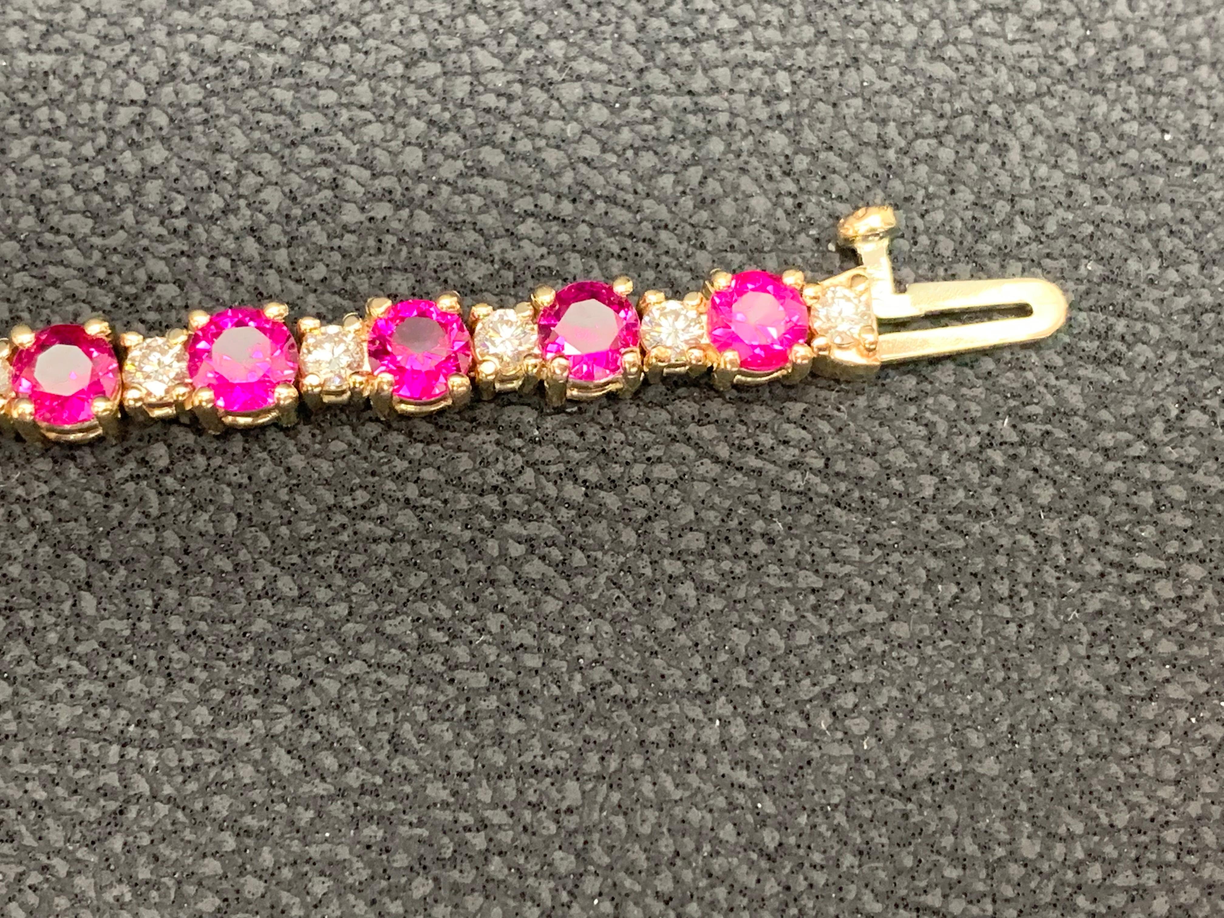 8.70 Carat Alternating Ruby and Diamond Tennis Bracelet in 14K Yellow Gold For Sale 11