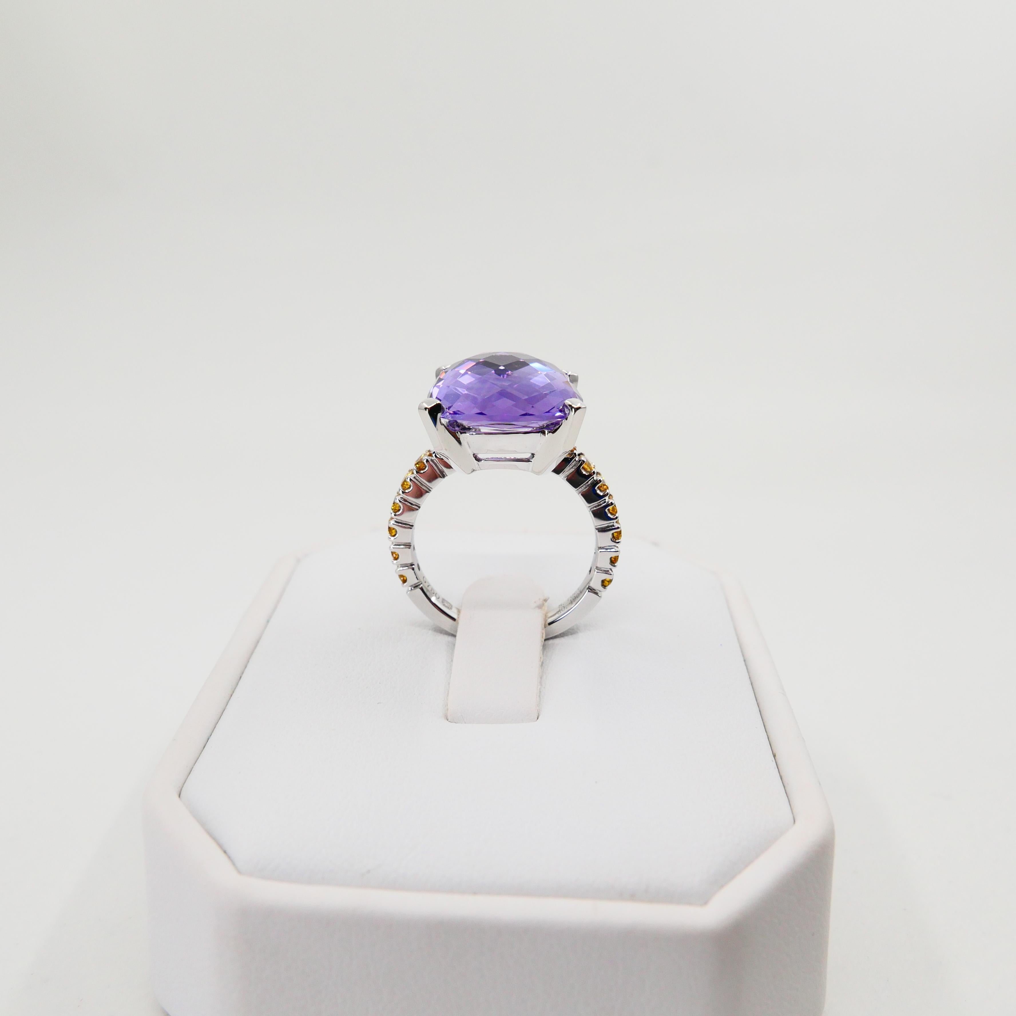 8.70 Carat Amethyst Cocktail Ring with Fancy Vivid Yellow Diamonds, Statement For Sale 12