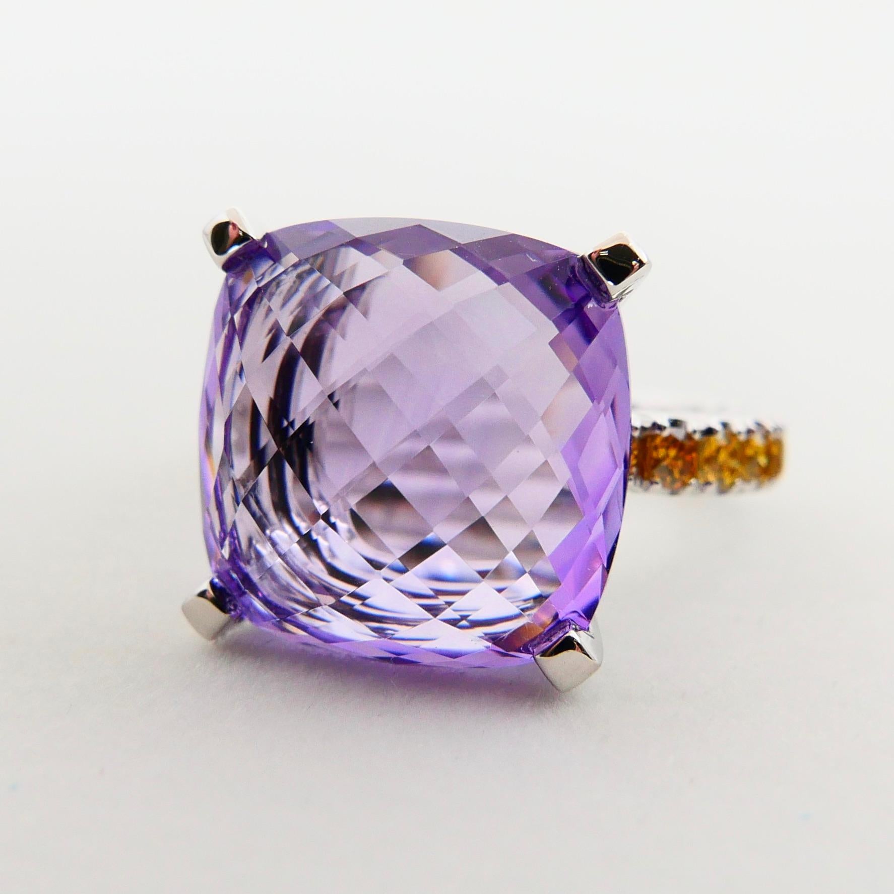 8.70 Carat Amethyst Cocktail Ring with Fancy Vivid Yellow Diamonds, Statement In New Condition For Sale In Hong Kong, HK