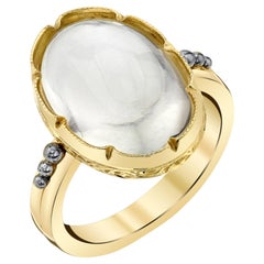 8.70 Carat Blue Flash Moonstone, Yellow Gold and Palladium Cocktail Ring