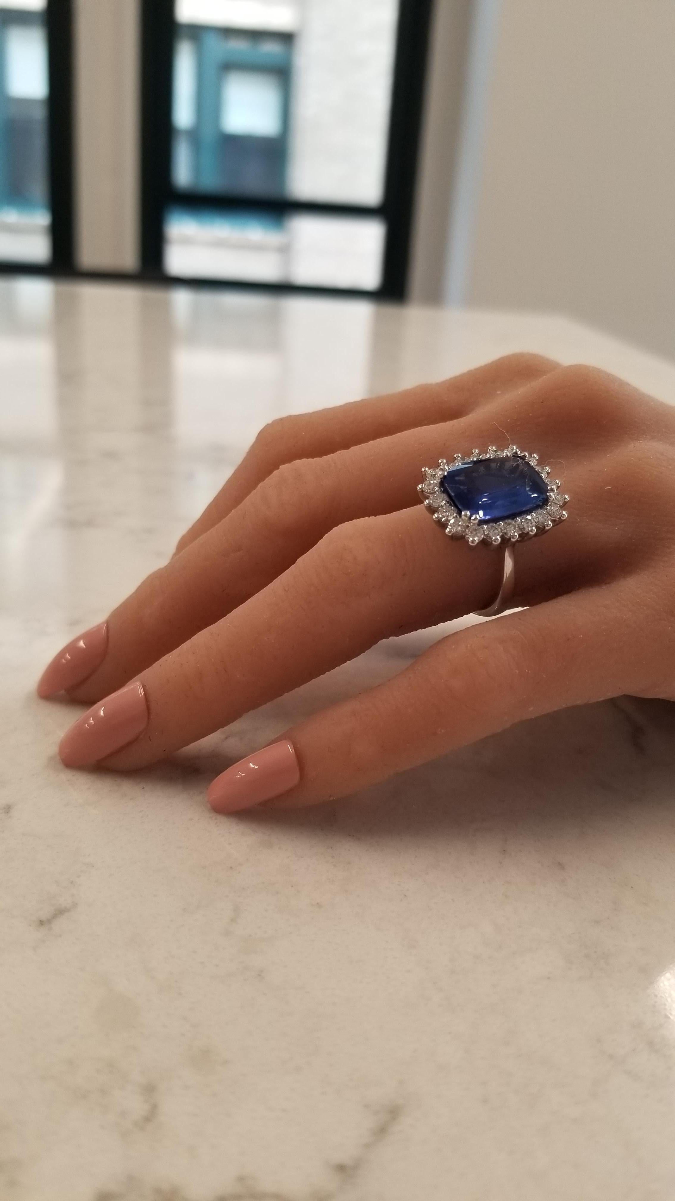 Cushion Cut 8.70 Carat Cushion Sapphire and Diamond Cocktail Ring in 18 Karat White Gold For Sale