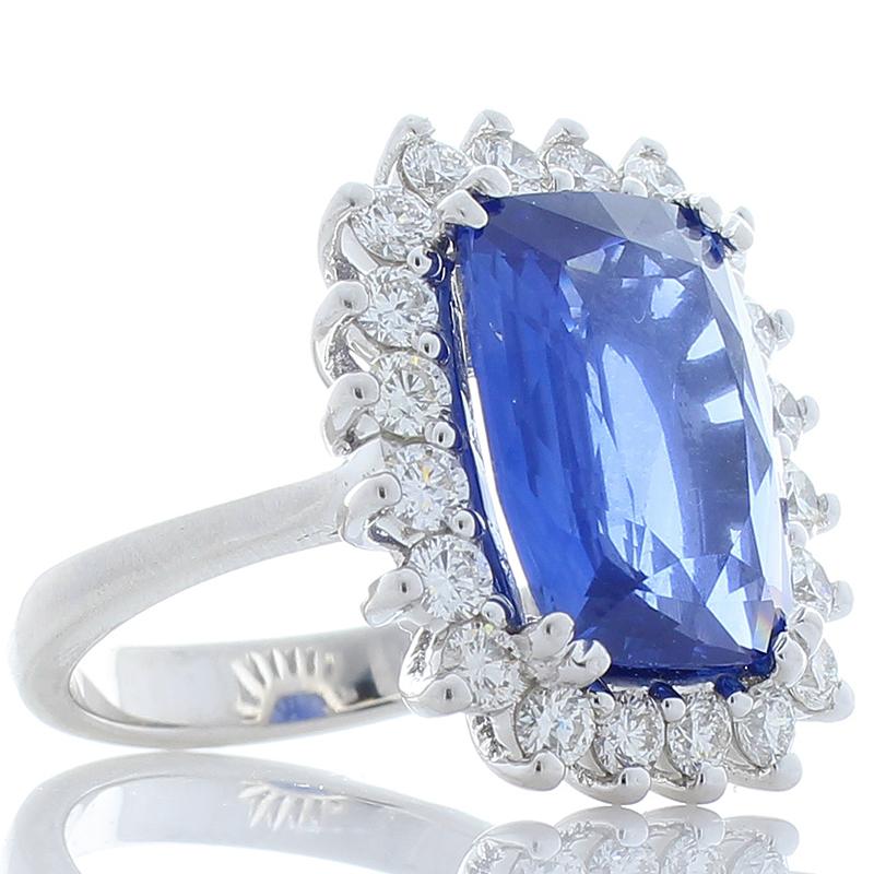 8.70 Carat Cushion Sapphire and Diamond Cocktail Ring in 18 Karat White Gold In New Condition For Sale In Chicago, IL