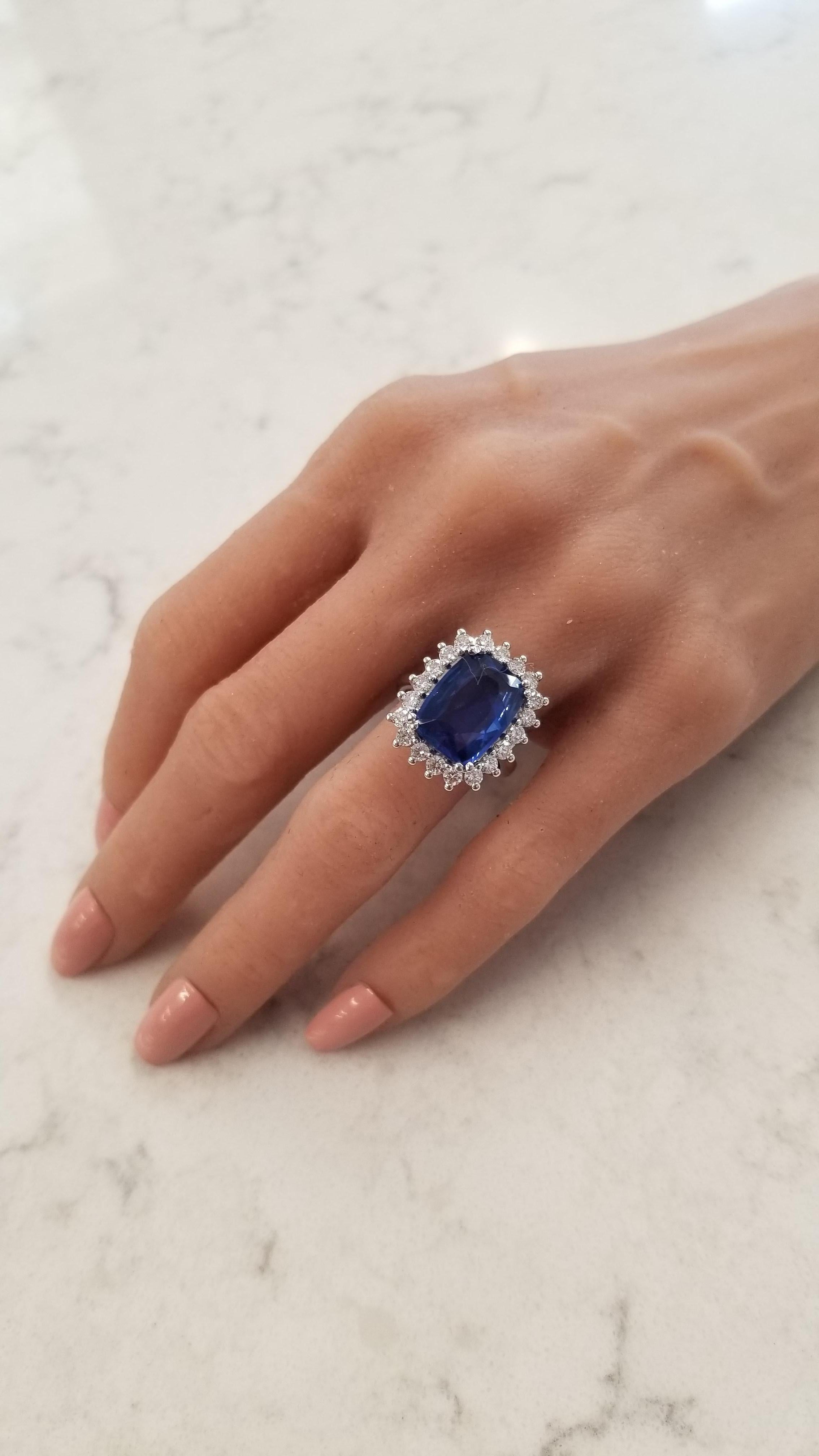 Women's 8.70 Carat Cushion Sapphire and Diamond Cocktail Ring in 18 Karat White Gold For Sale