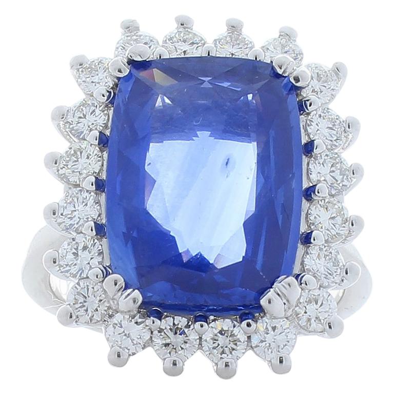 8.70 Carat Cushion Sapphire and Diamond Cocktail Ring in 18 Karat White Gold For Sale