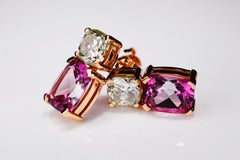 8.70 Carat Moissanite Pink Topaz Cushion 18 Karat Rosé Gold Earrings
