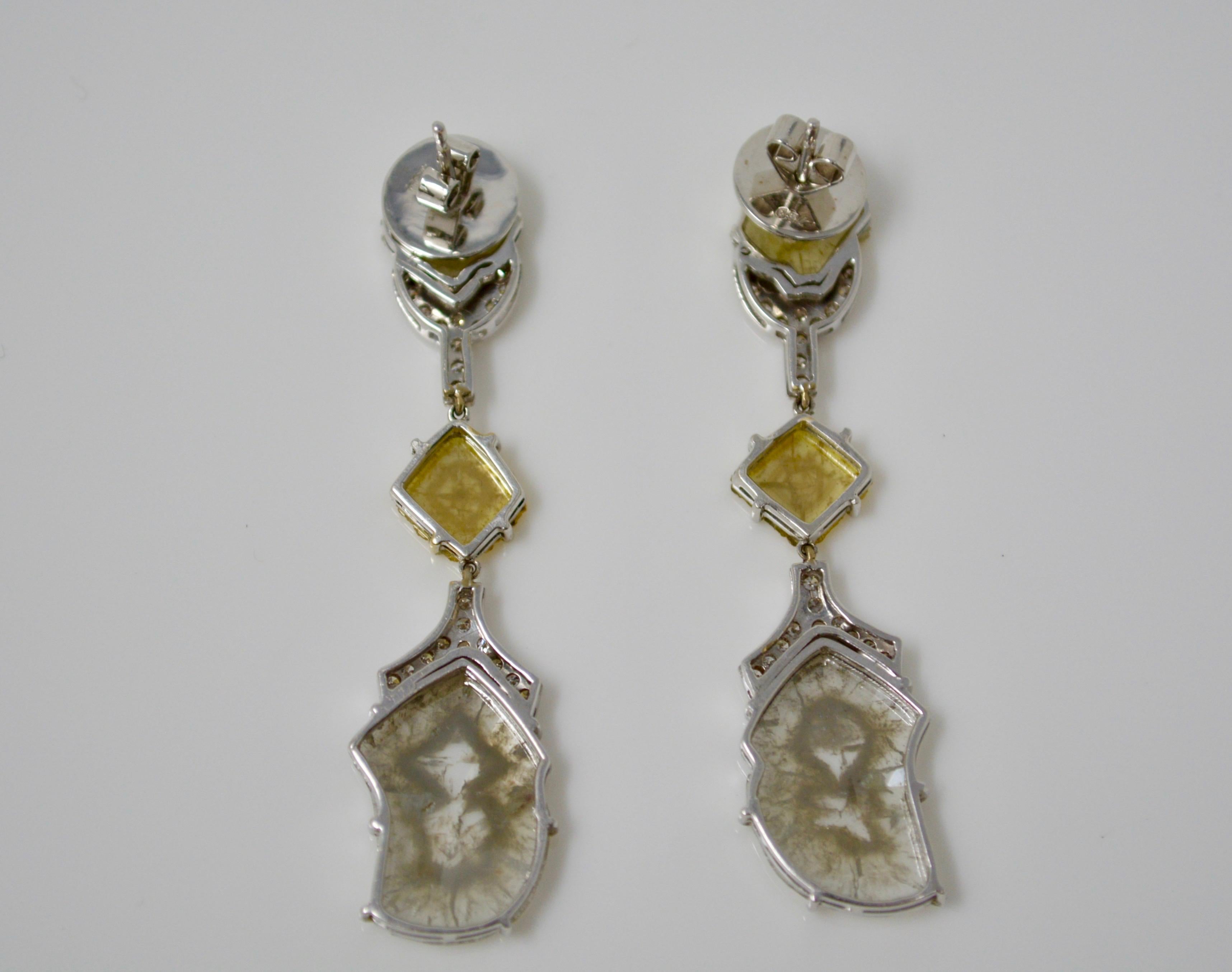 Contemporain Boucles d'oreilles en diamants naturels jaunes et gris de 8,70 carats à tranches fantaisie en vente