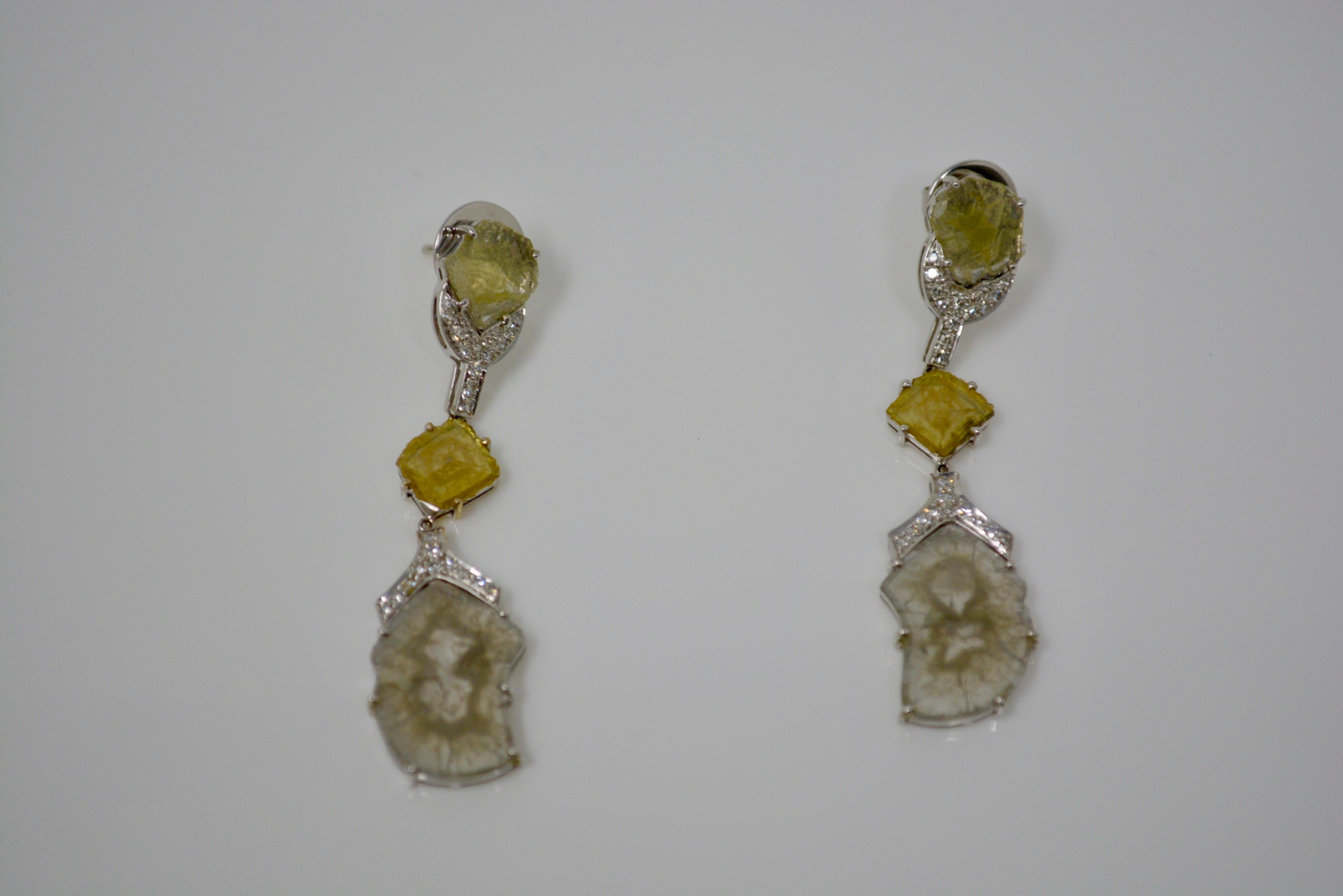 Boucles d'oreilles en diamants naturels jaunes et gris de 8,70 carats à tranches fantaisie Neuf - En vente à New York, NY