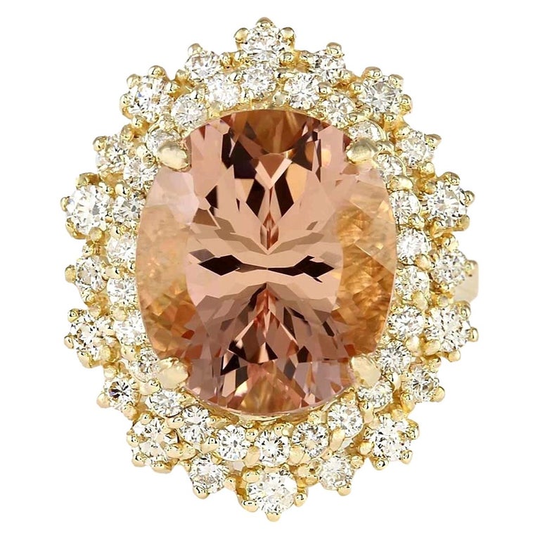 8.70 Carat Natural Morganite 18 Karat Yellow Gold Diamond Ring For Sale ...