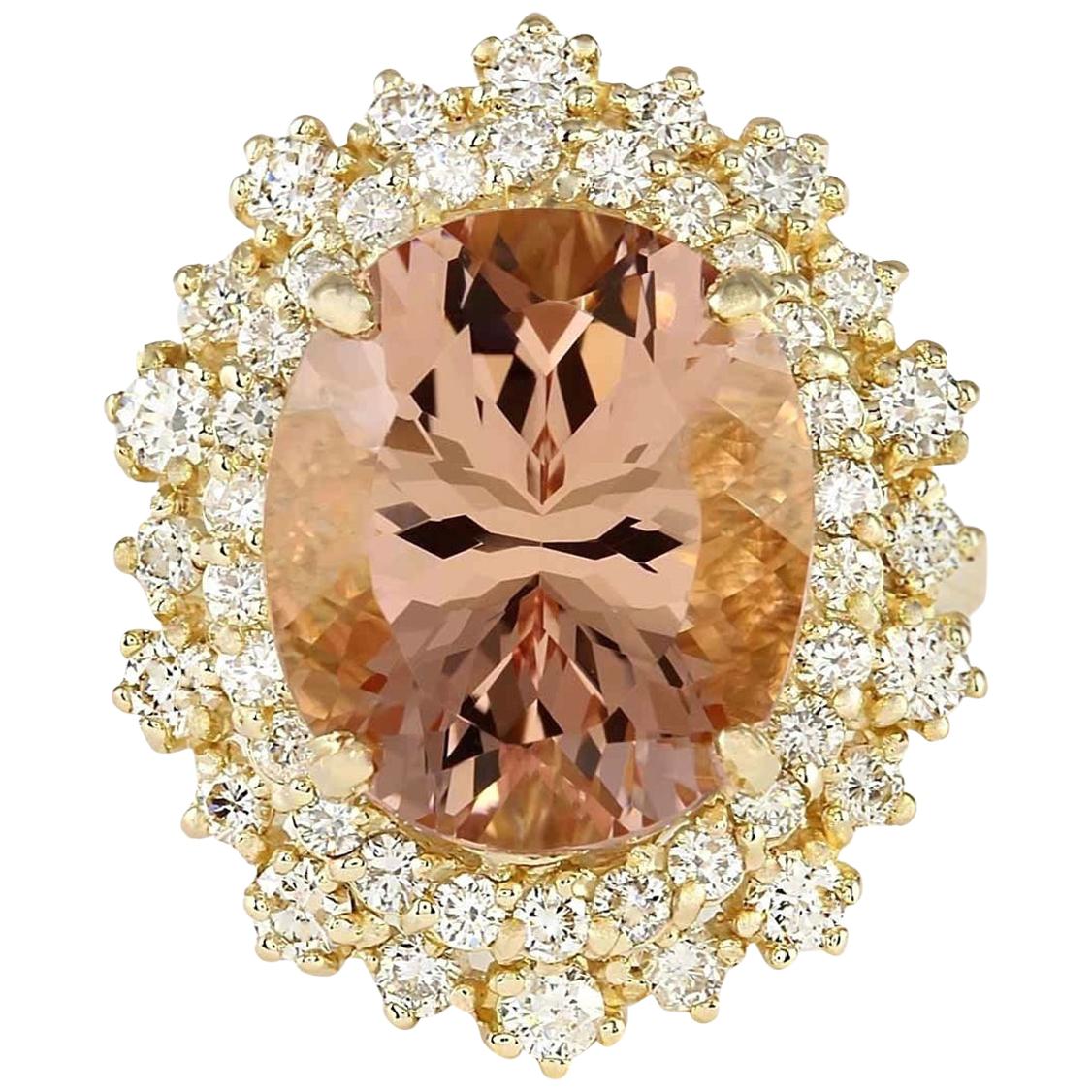 Natural Morganite Diamond Ring In 14 Karat Yellow Gold 