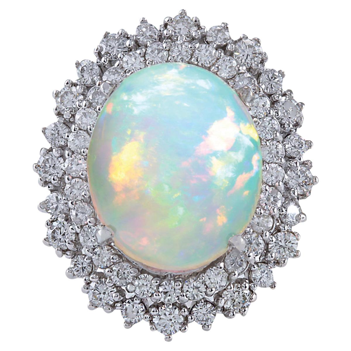 Opal Diamond Ring In 14 Karat White Gold  For Sale