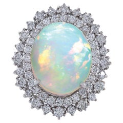Opal Diamond Ring In 14 Karat White Gold