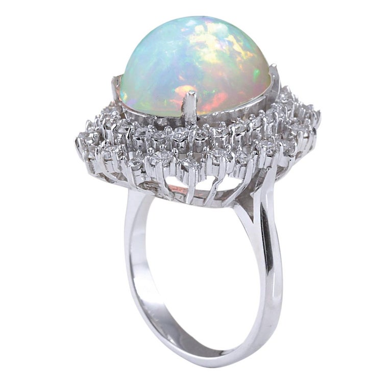 8.70 Carat Natural Opal 18 Karat White Gold Diamond Ring For Sale at ...
