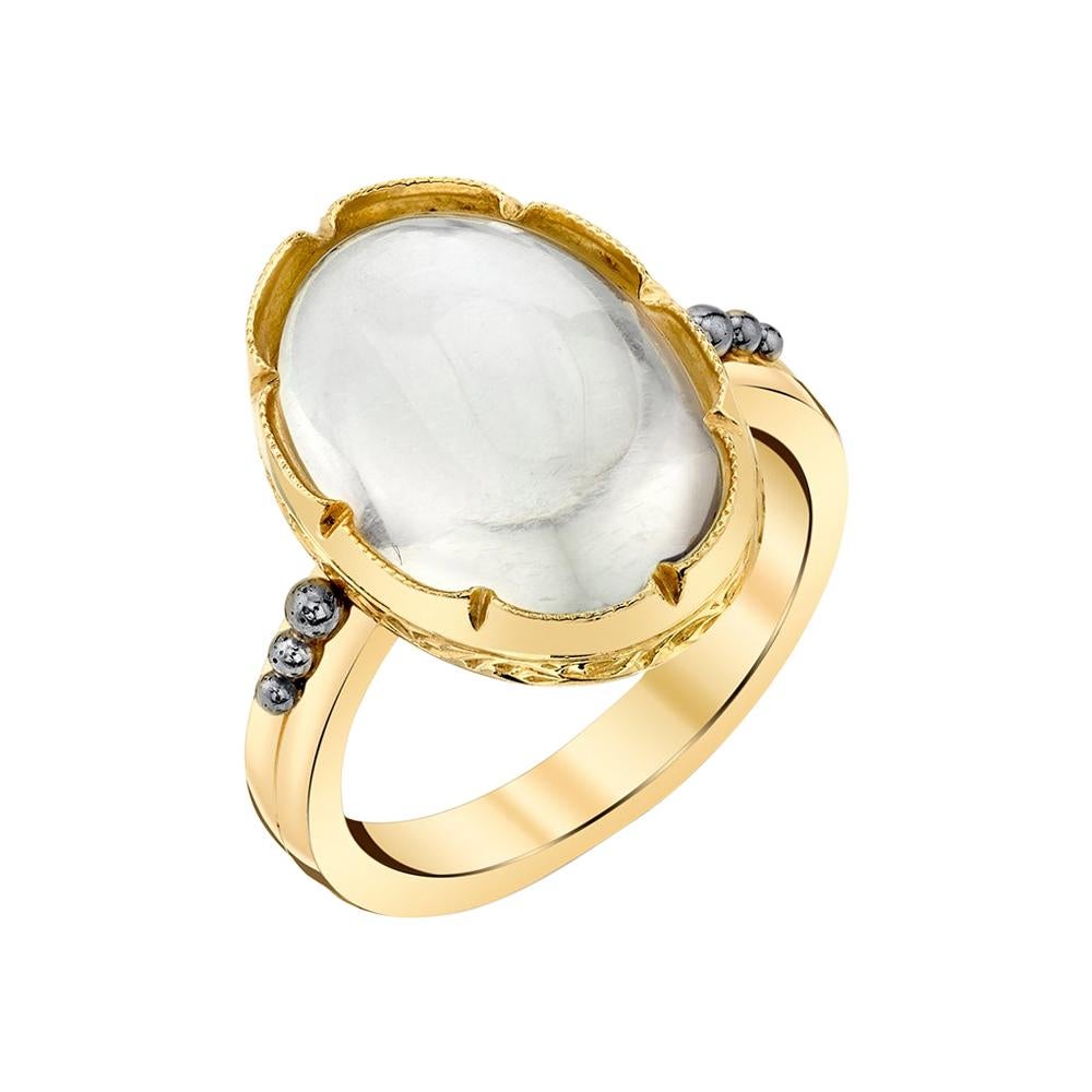 8.70 Carat Blue Flash Moonstone, Yellow Gold and Palladium Cocktail Ring For Sale