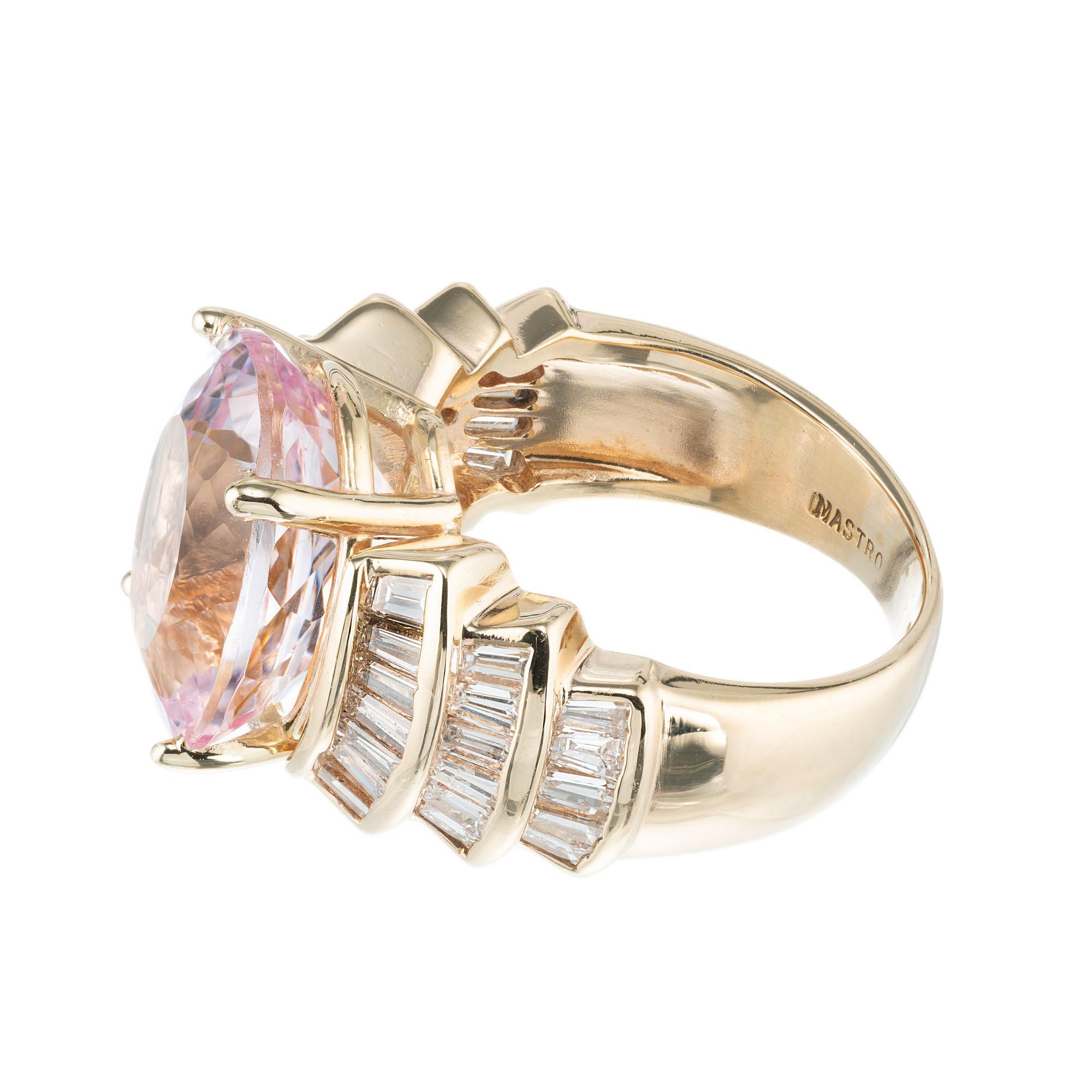 Oval Cut 8.70 Carat Oval Morganite Baguette Diamond Gold Cocktail Ring