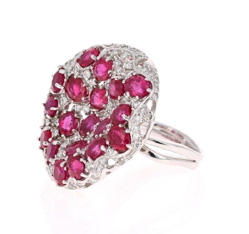 Contemporary 8.70 Carat Ruby and Diamond 14 Karat White Gold Cocktail Ring For Sale