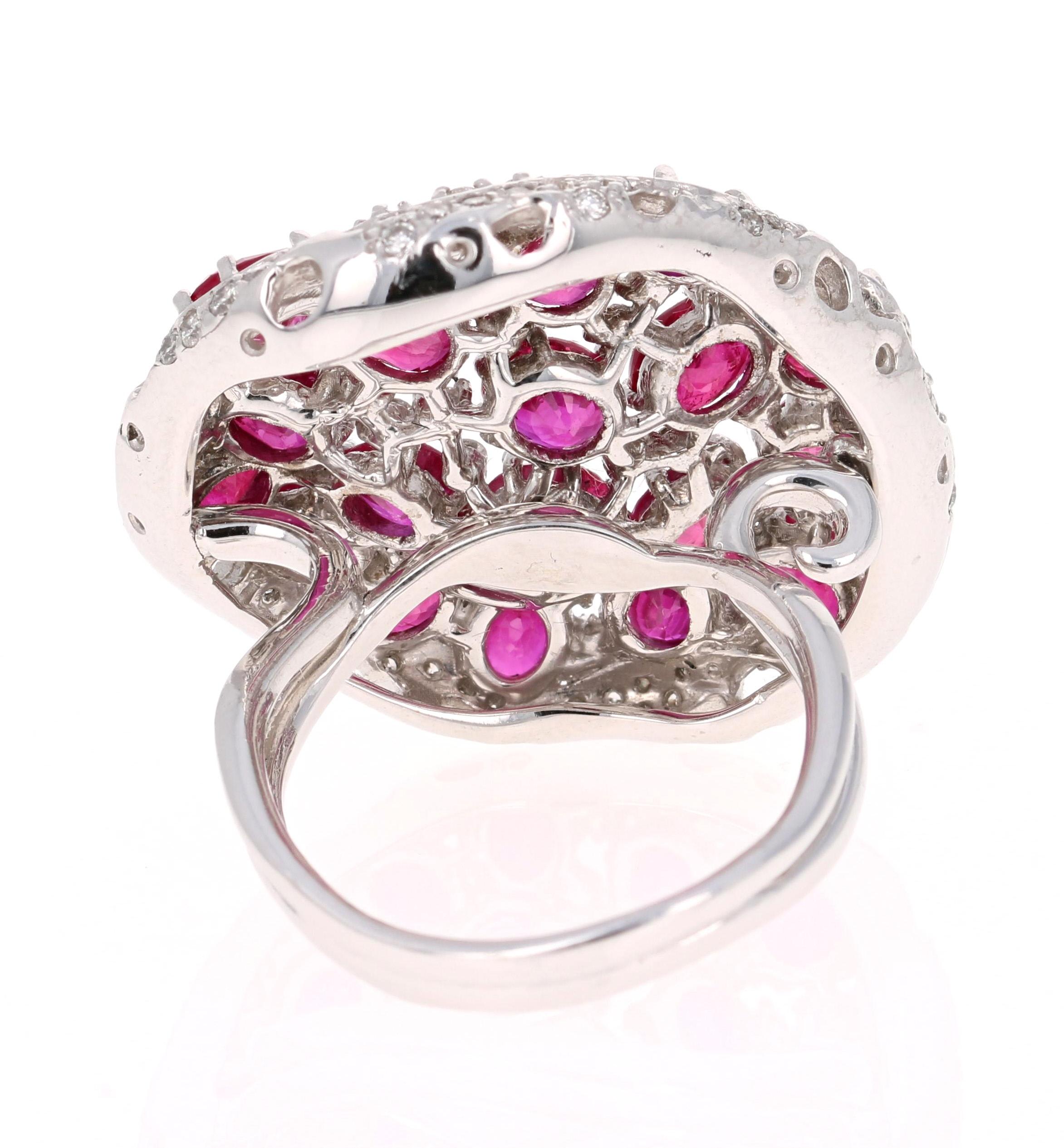 Oval Cut 8.70 Carat Ruby and Diamond 14 Karat White Gold Cocktail Ring