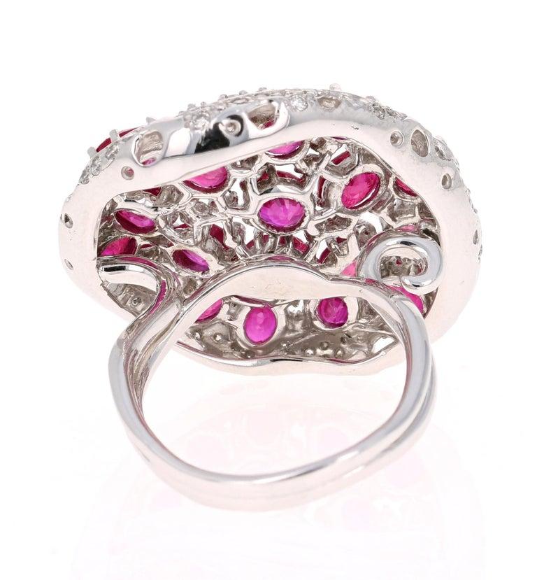 Oval Cut 8.70 Carat Ruby and Diamond 14 Karat White Gold Cocktail Ring For Sale
