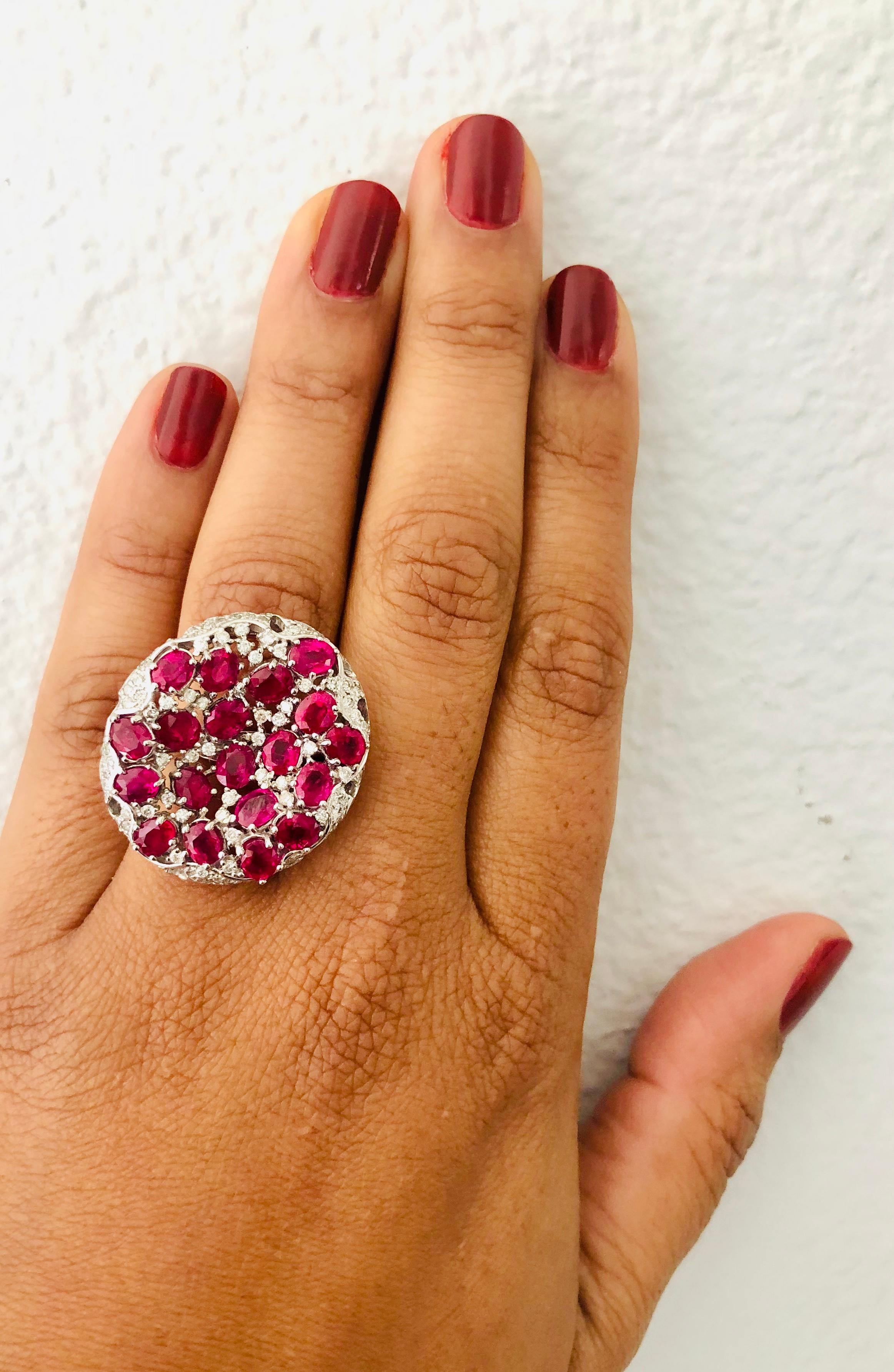 8.70 Carat Ruby and Diamond 14 Karat White Gold Cocktail Ring In New Condition In Los Angeles, CA