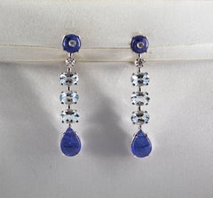 8.70 Carat Tanzanite 3.70 Carat Aquamarine Diamond White Gold Clip-On Earrings