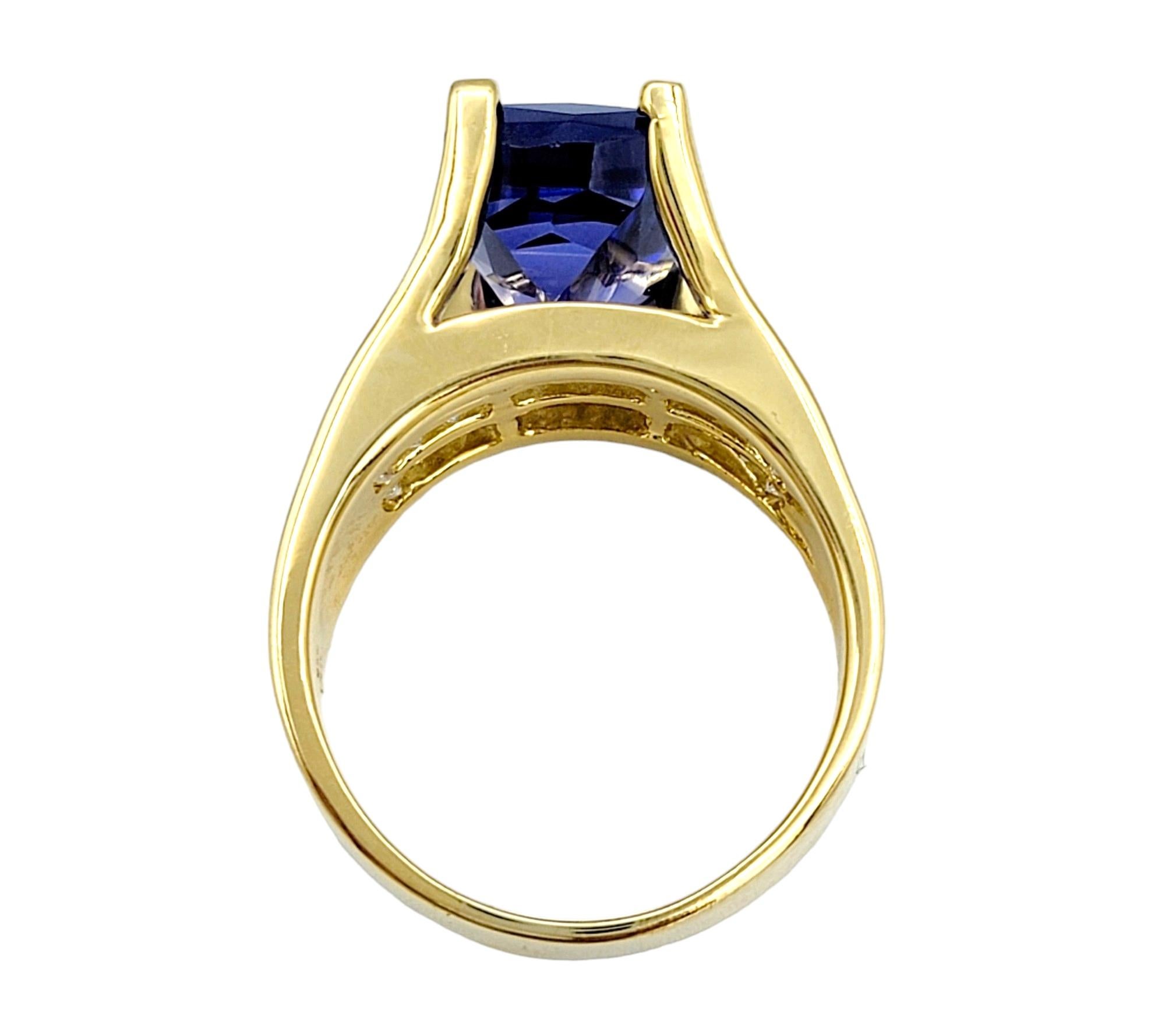 8.70 Carat Total Cushion Cut Tanzanite and Diamond Cocktail Ring 14 Karat Gold In Good Condition For Sale In Scottsdale, AZ