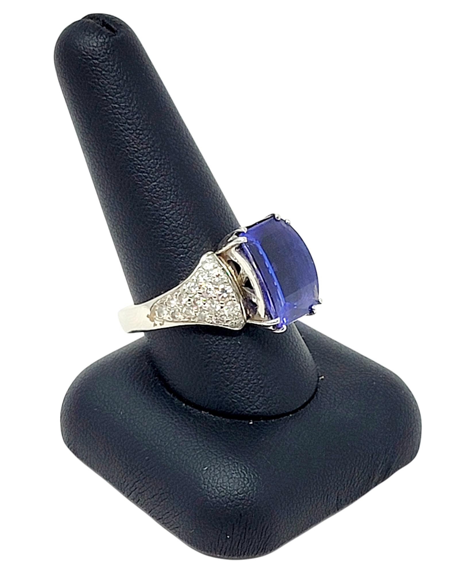 8.70 Carat Total Rectangular Step Cut Tanzanite and Pave Diamond Platinum Ring For Sale 5