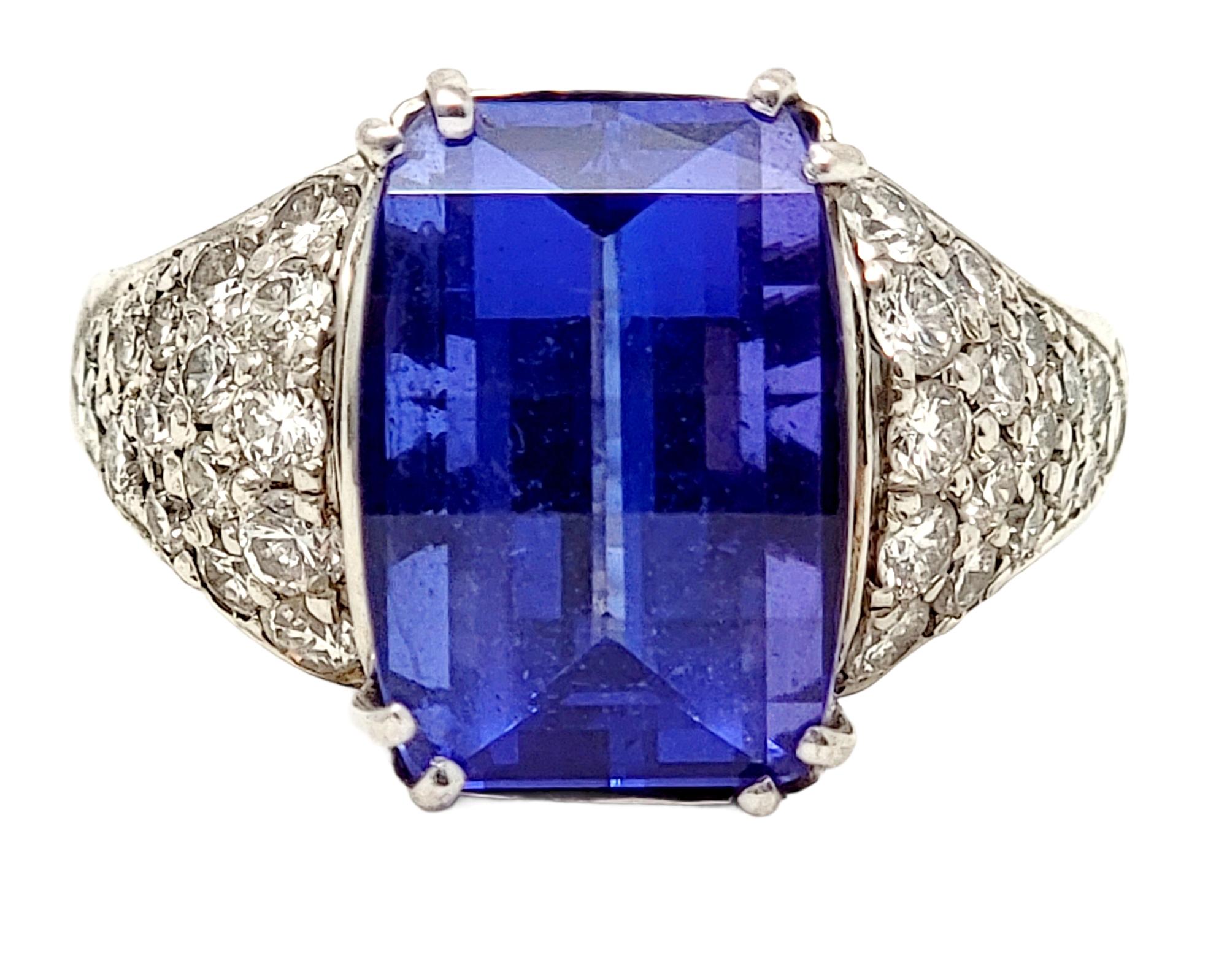 Ring size: 10

Absolutely magnificent tanzanite and diamond ring. The brilliant blue stone against the bright white diamonds really catches the viewers eye while the sizeable stone fills the finger with sparkle. The impressive 7.50 carat prong set