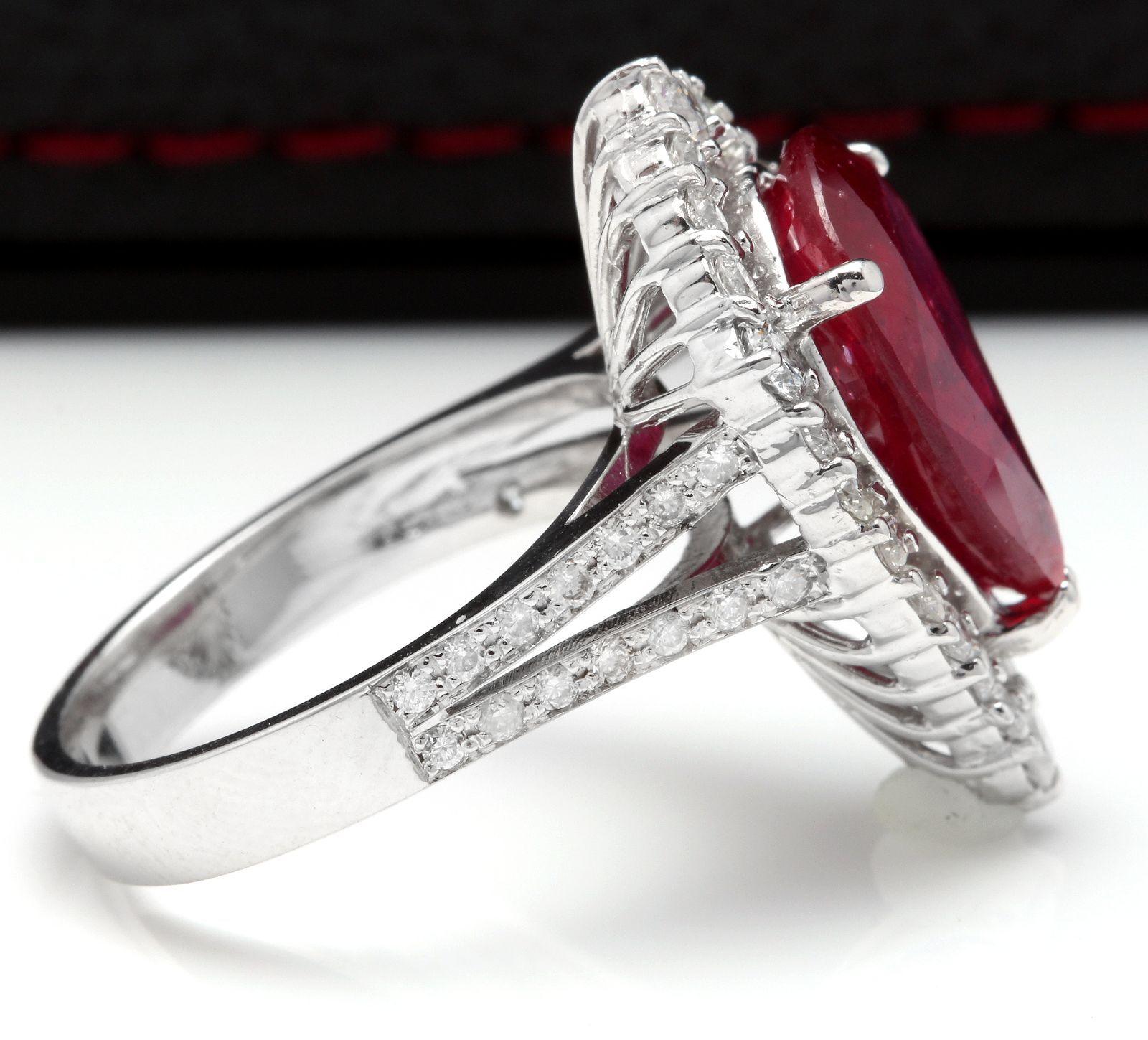 Mixed Cut 8.70 Carats Impressive Natural Red Ruby and Diamond 14K White Gold Ring For Sale