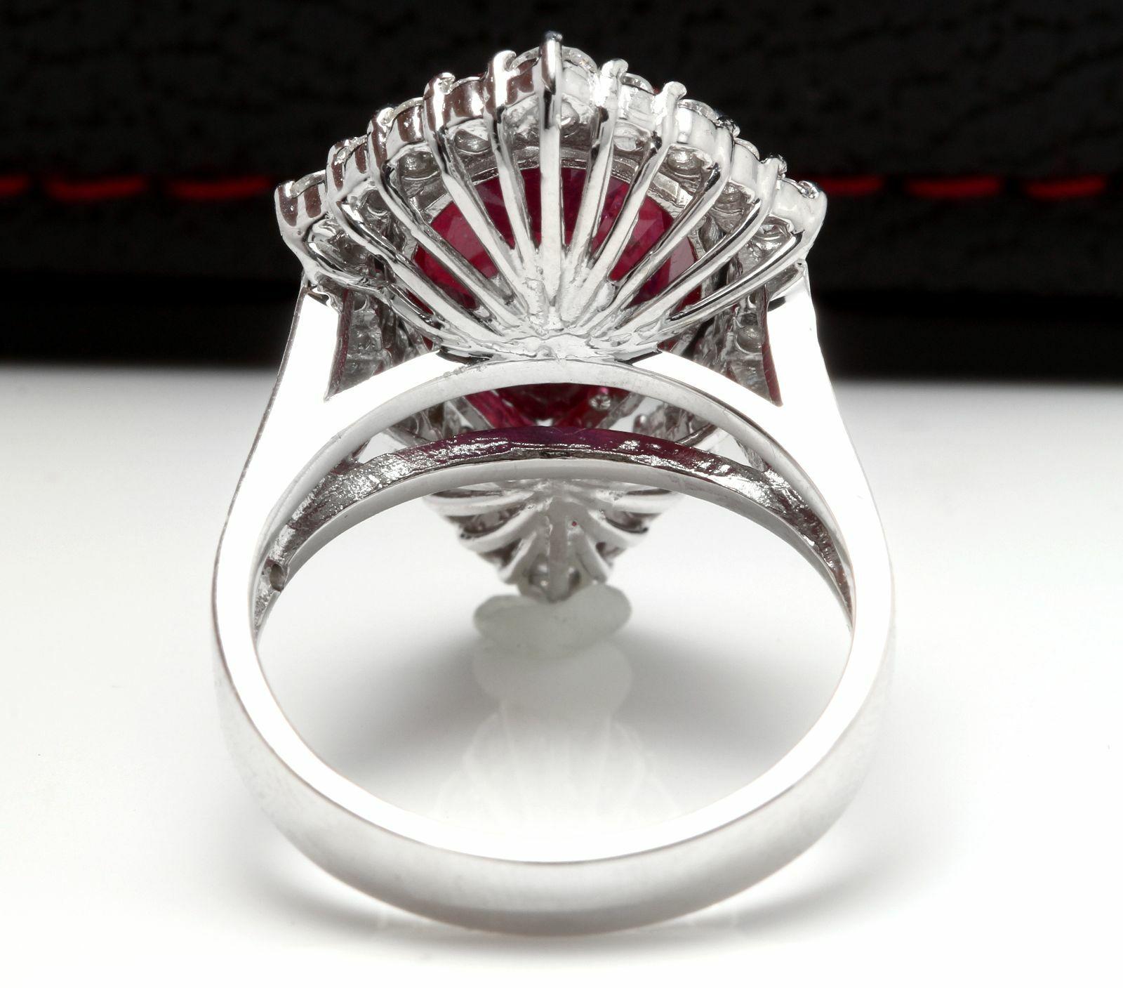 8.70 Carats Impressive Natural Red Ruby and Diamond 14K White Gold Ring In New Condition For Sale In Los Angeles, CA