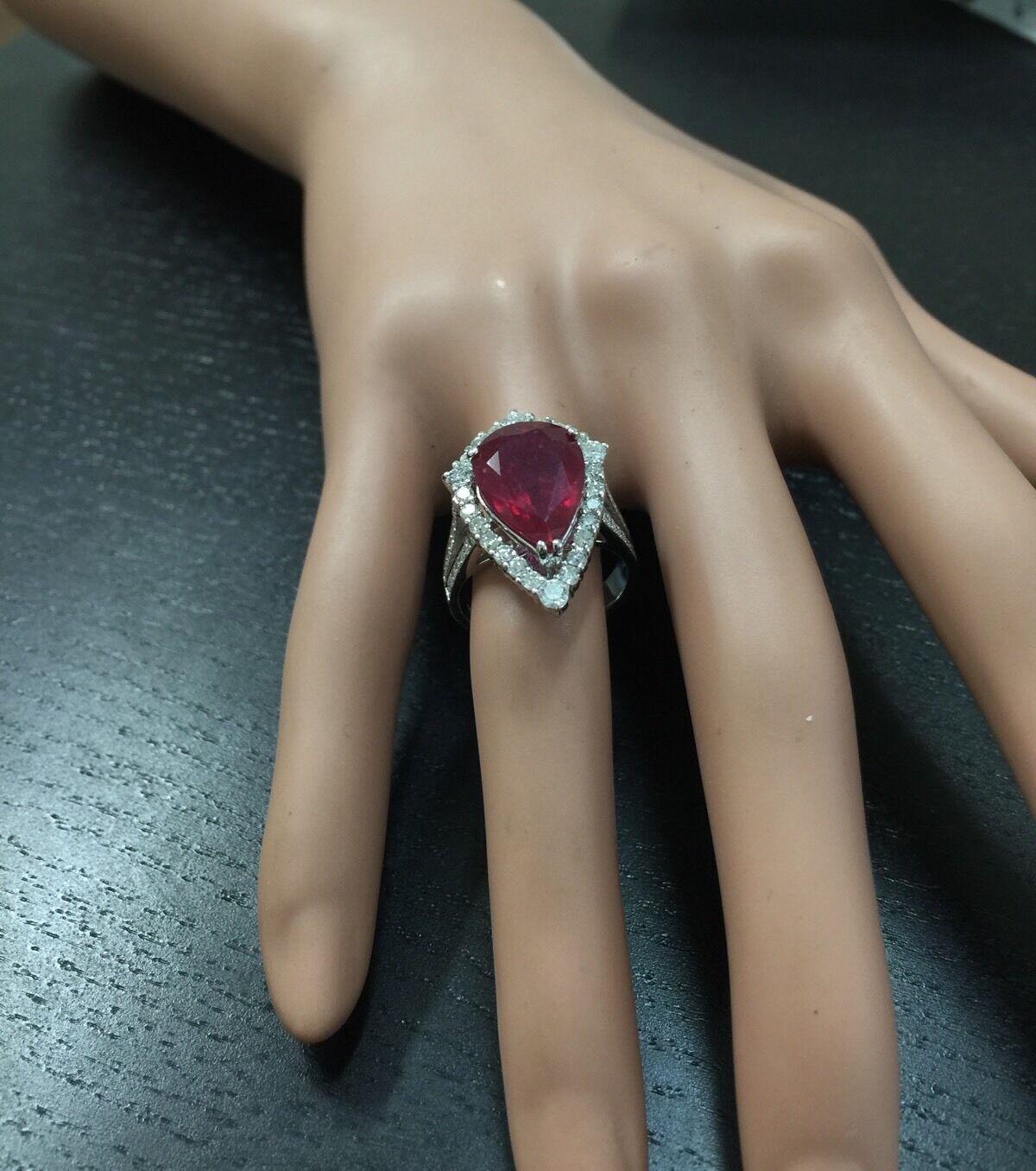 8.70 Carats Impressive Natural Red Ruby and Diamond 14K White Gold Ring For Sale 1