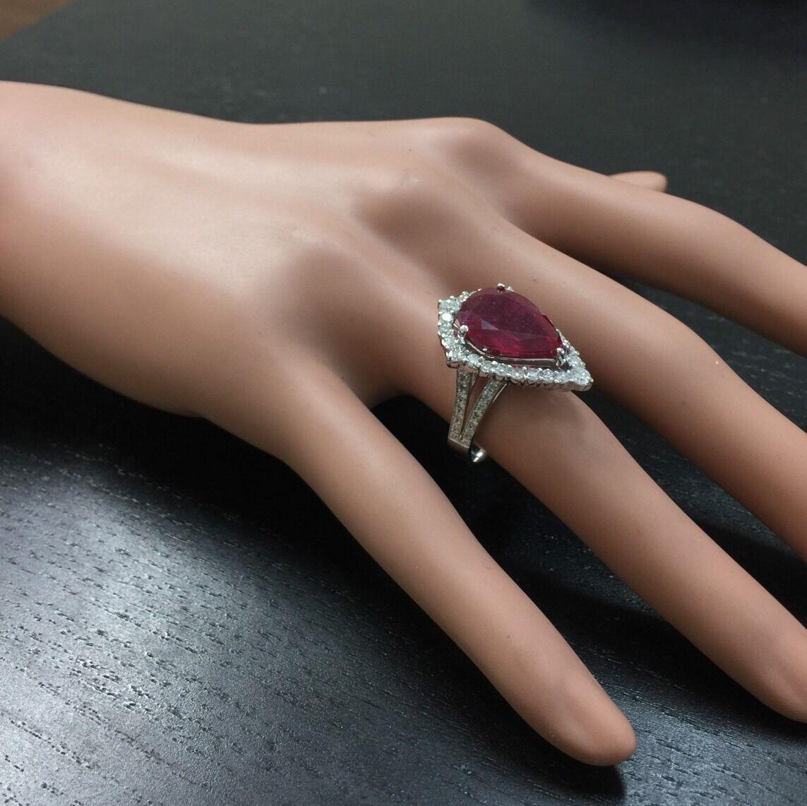 8.70 Carats Impressive Natural Red Ruby and Diamond 14K White Gold Ring For Sale 2