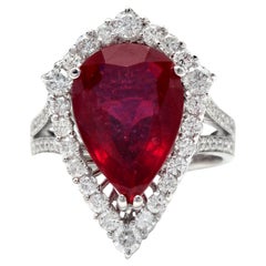 8,70 Karat beeindruckender natürlicher roter Rubin und Diamant 14K Weißgold Ring