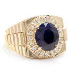 8.70 Carat Natural Diamond and Blue Sapphire 14 Karat Solid Gold Men's Ring