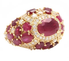 Bague en or jaune massif 14 carats, rubis rouge naturel de 8,70 carats et diamants