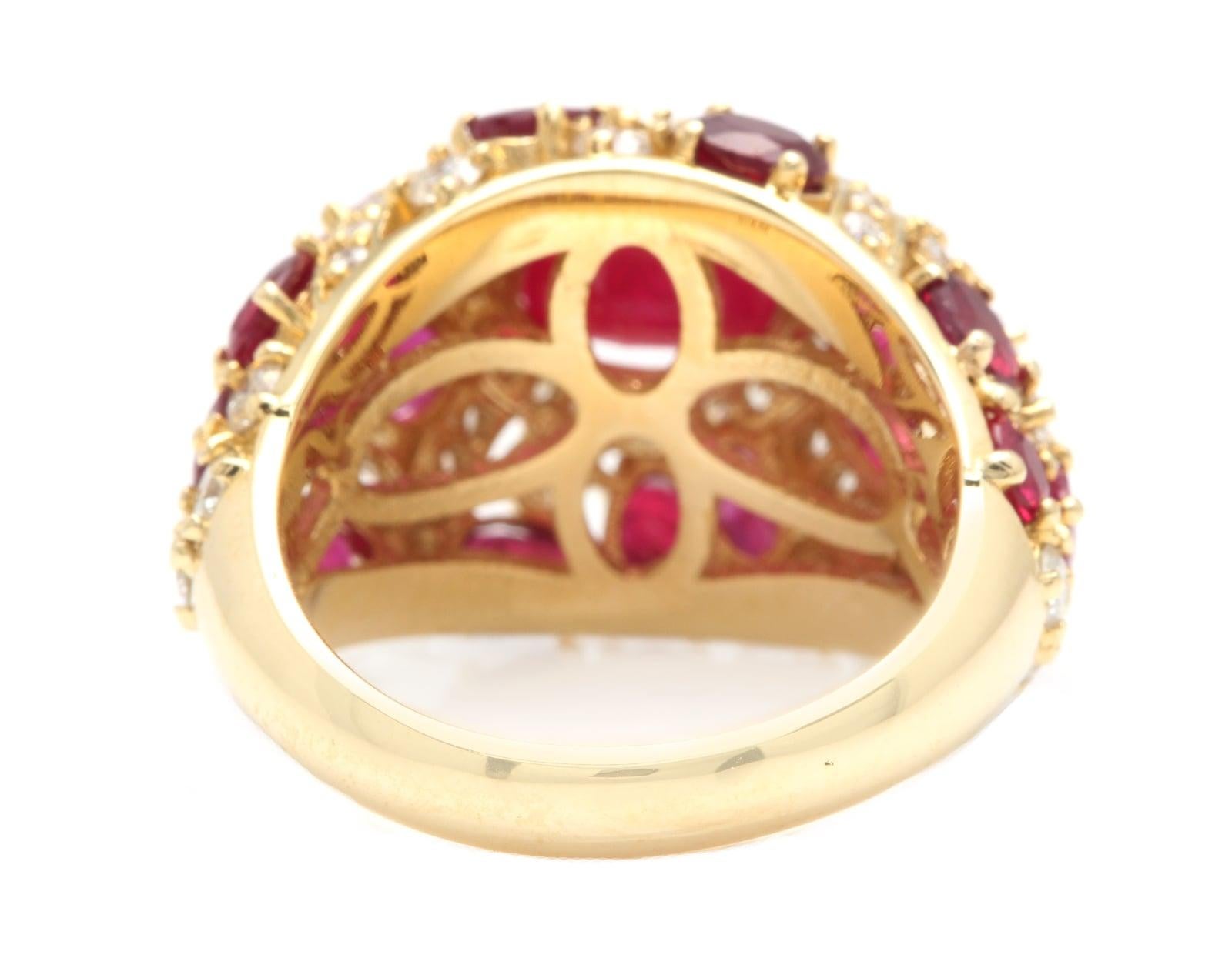 8.70 Carats Natural Red Ruby and Diamond 14K Solid Yellow Gold Ring In New Condition For Sale In Los Angeles, CA