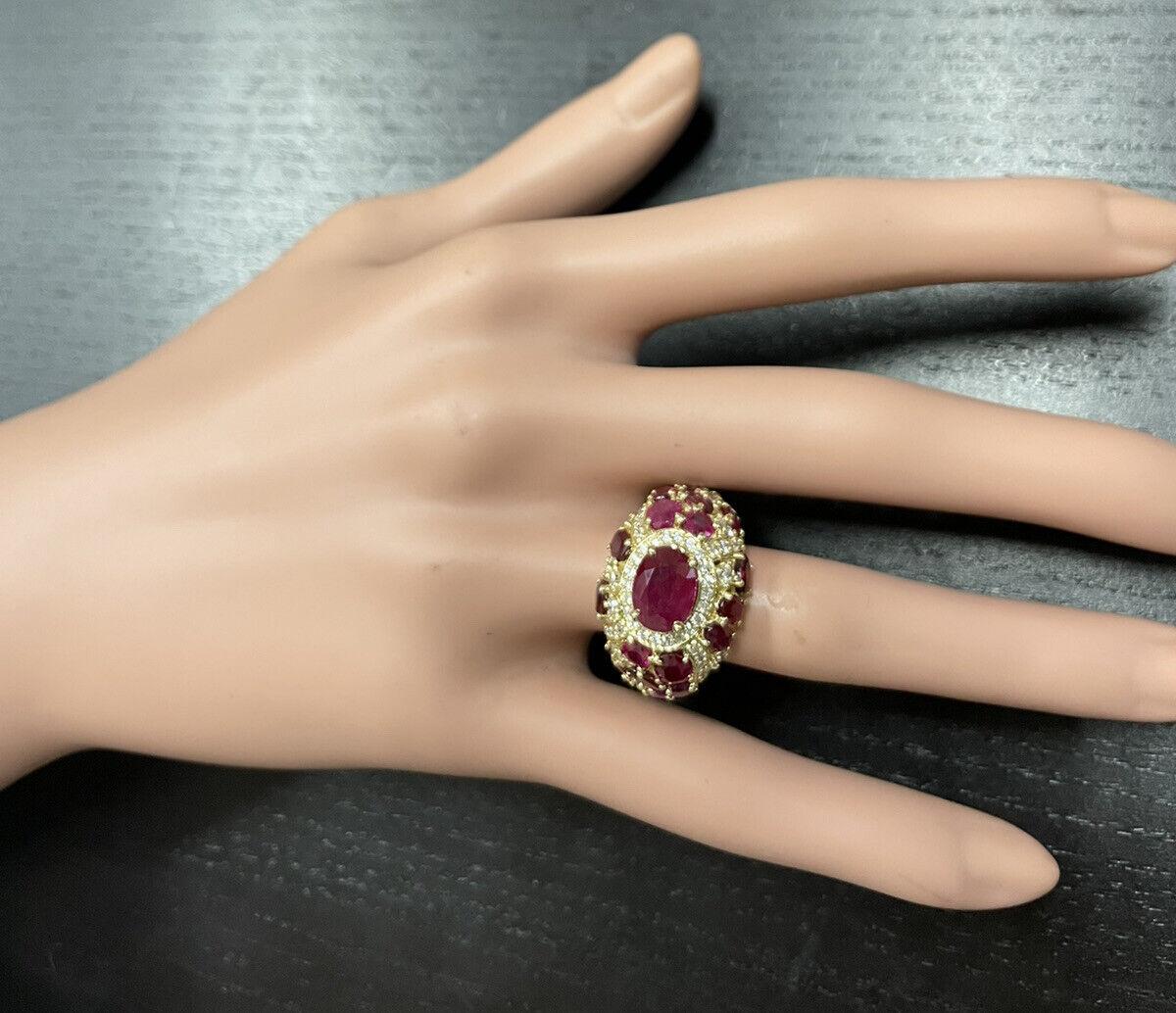 Women's 8.70 Carats Natural Red Ruby and Diamond 14K Solid Yellow Gold Ring For Sale