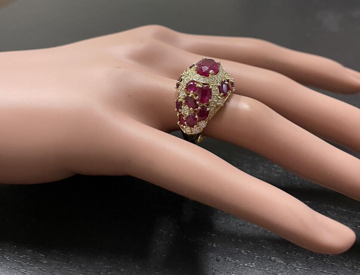 8.70 Carats Natural Red Ruby and Diamond 14K Solid Yellow Gold Ring For Sale 1