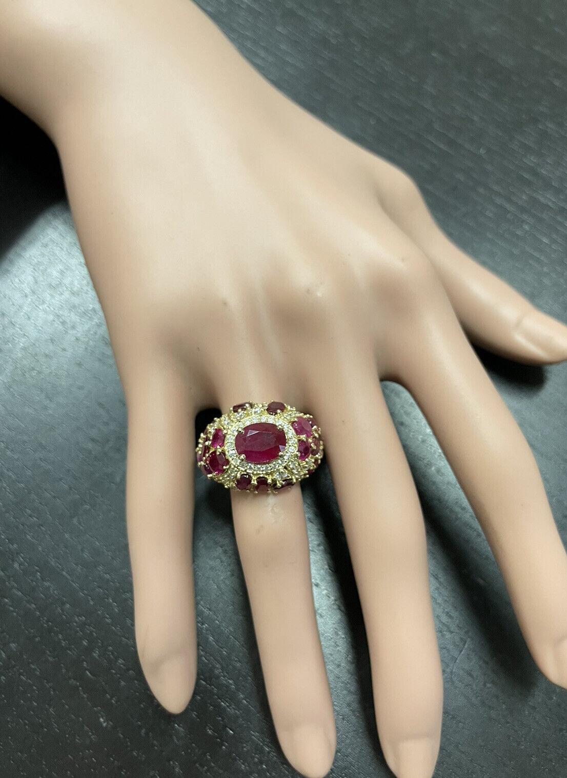 8.70 Carats Natural Red Ruby and Diamond 14K Solid Yellow Gold Ring For Sale 3