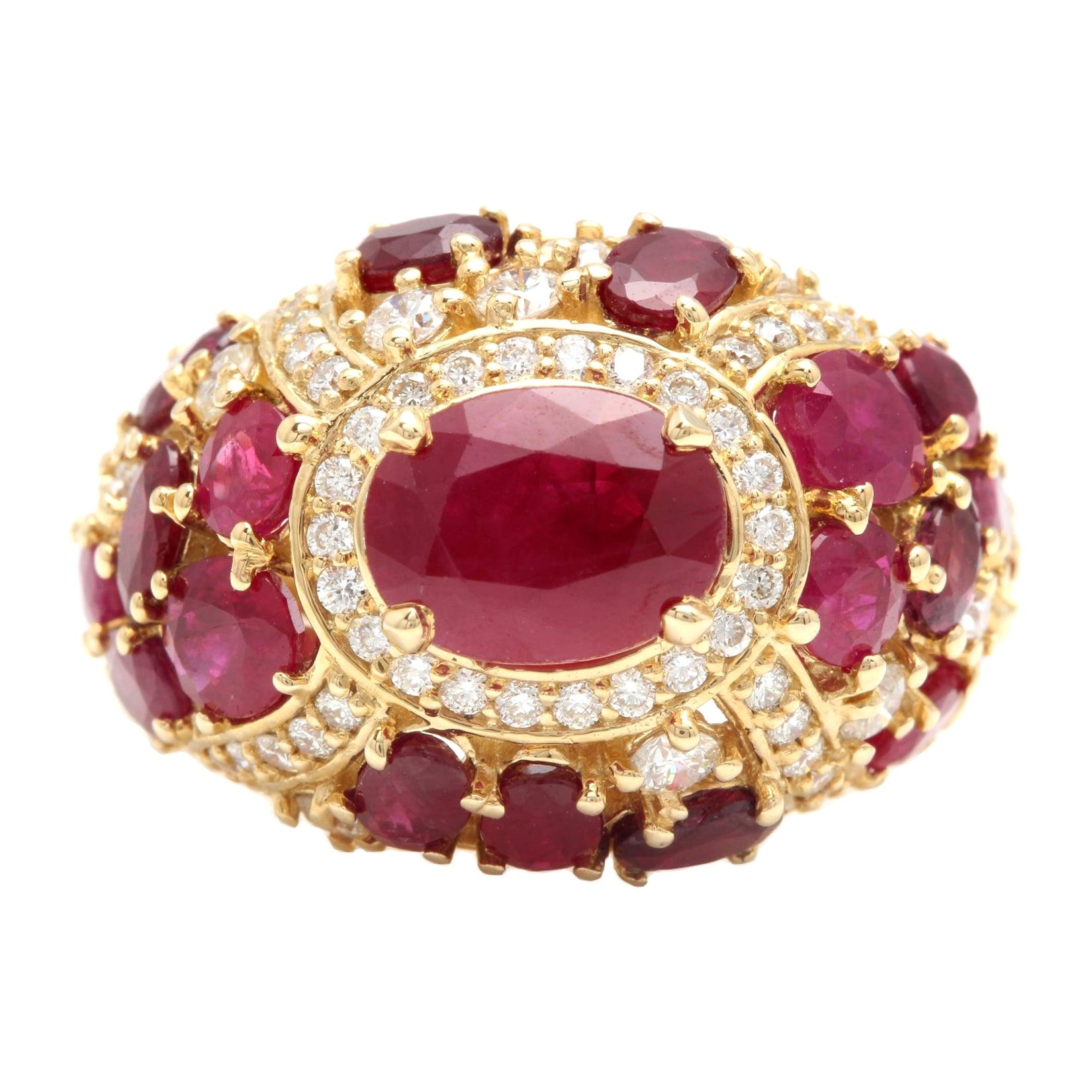 Anello in oro giallo massiccio 14K con rubino rosso naturale da 8,70 carati e diamanti