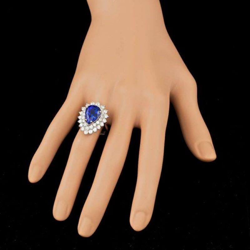 8.70 Carats Natural Tanzanite and Diamond 18K Solid White Gold Ring In New Condition For Sale In Los Angeles, CA
