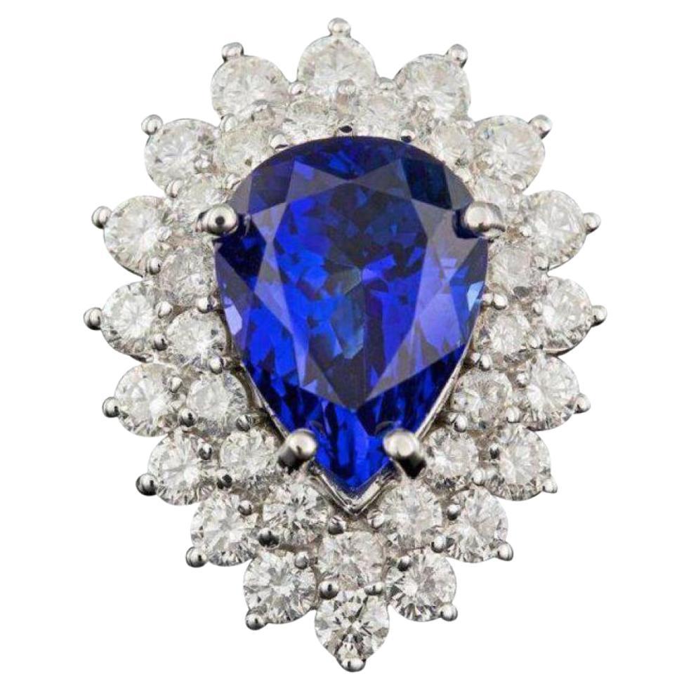 8.70 Carats Natural Tanzanite and Diamond 18K Solid White Gold Ring For Sale
